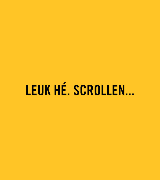 Pathé geel vlak met de tekst "Leuk hé. Scrollen..."