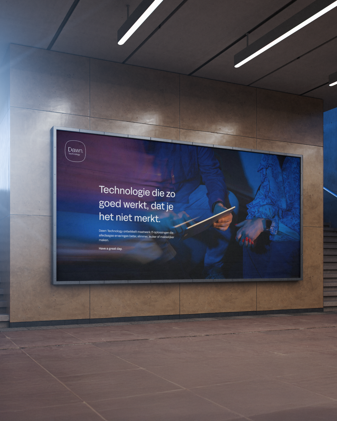 Horizontale metro poster met de tekst. "Technologie die zo goed werkt, dat je het niet merkt."