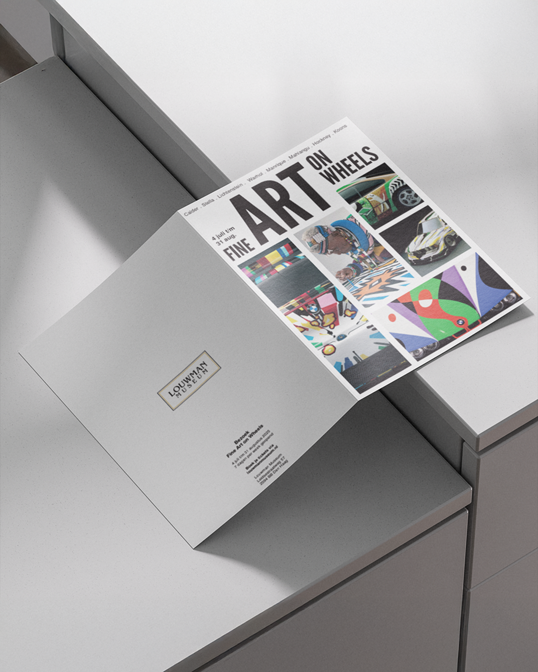 Flyer voor Fine Art On Wheels met collage aan afbeeldingen